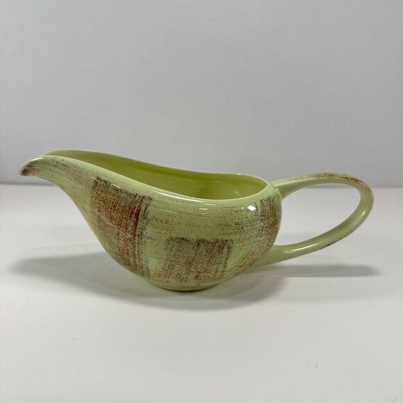 Vintage Vernon Ware Raffia Gravy Boat Green Brown Mid Century MCM - Picture 7 of 13